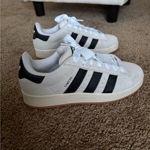 adidas Campus Suede Sneakers in Off-White with Black Stripes